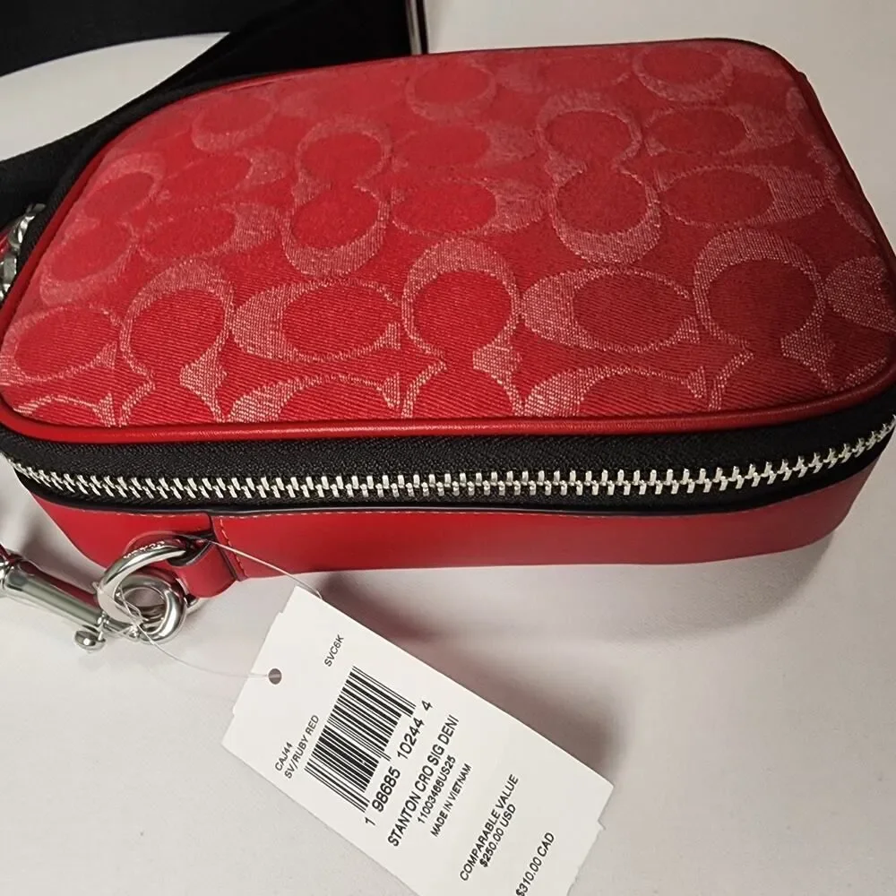 NWT Coach CAJ44 Men's Stanton Crossbody Bag In Signature Denim/Ruby Red